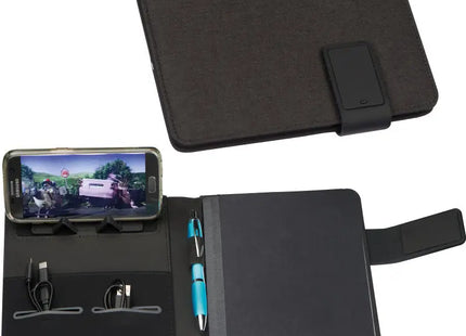 Praktische A5 Schreibmappe mit eingebauter Powerbank (4.000 mAh) und LED-Licht - Blau TK Gruppe® Grosshandel 