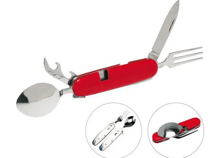 Praktisches Multi-Tool Gabel und Löffel - vielseitiges, rotes Campingbesteck für unterwegs TK Gruppe® Grosshandel 