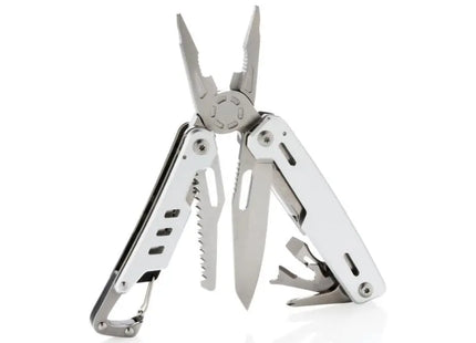Praktisches Multitool mit Karabiner: Robustes Werkzeugset in silbernem Finish für vielseitige Anwendungen TK Gruppe® Grosshandel 