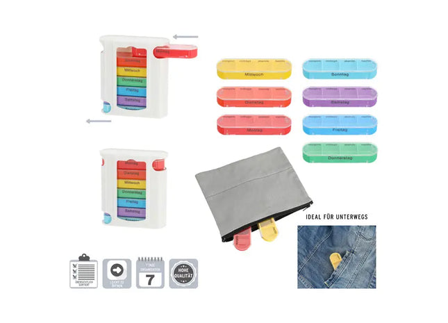 Premium Rainbow Pill Organizer, 7-Day Capacity, Approx. 13cmH - Stylish Medication Management Solution TK Gruppe® Grosshandel 