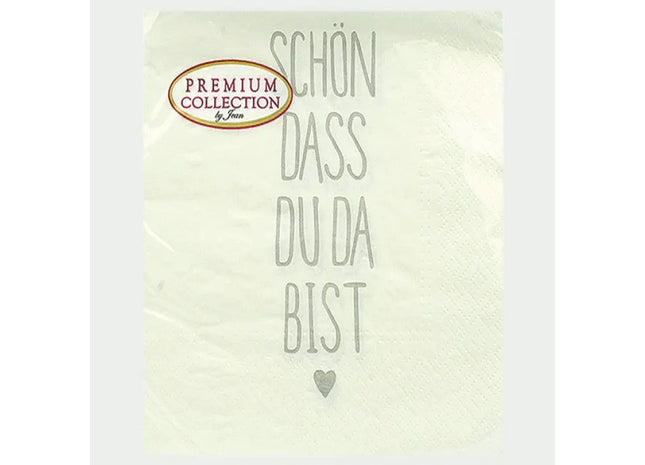 Premium Servietten, 20 Stück, 33x33 cm - 'Schön, dass du hier bist' Motiv TK Gruppe® Grosshandel 