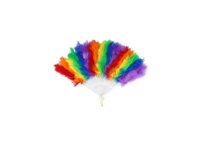 Pride Fächer Mit Federn, 45cm x 27cm – Bunter Handfächer für LGBTQ+ Events TK Gruppe® Grosshandel 