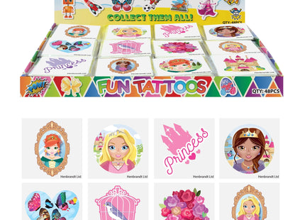 Prinzessin Mini-Tattoos 4cm, 12 Stück sortiert - Kinder-Tattoo-Set TK Gruppe® Grosshandel 