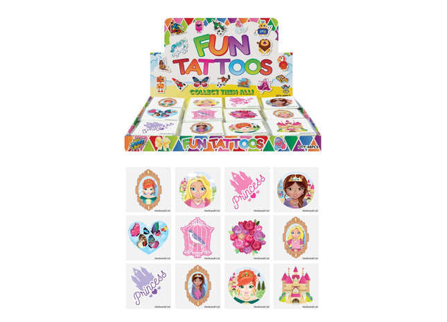 Prinzessin Mini-Tattoos 4cm, 12 Stück sortiert - Kinder-Tattoo-Set TK Gruppe® Grosshandel 