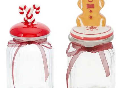 Produkttitel: 2er Set Große Weihnachts-Vorratsgläser mit Deckel - Festliche Deko, 23cm Höhe TK Gruppe® Grosshandel 