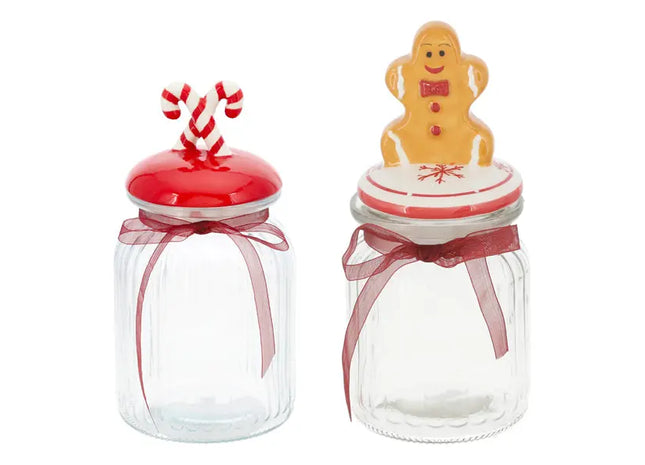 Produkttitel: 2er Set Große Weihnachts-Vorratsgläser mit Deckel - Festliche Deko, 23cm Höhe TK Gruppe® Grosshandel 