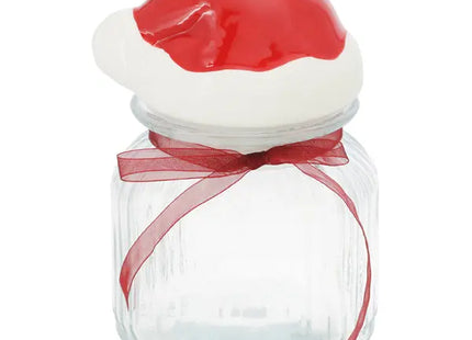 Produkttitel: Mittleres Weihnachts-Vorratsglas mit Deckel - Santa-Mützen-Design, 18cm Höhe TK Gruppe® Grosshandel 