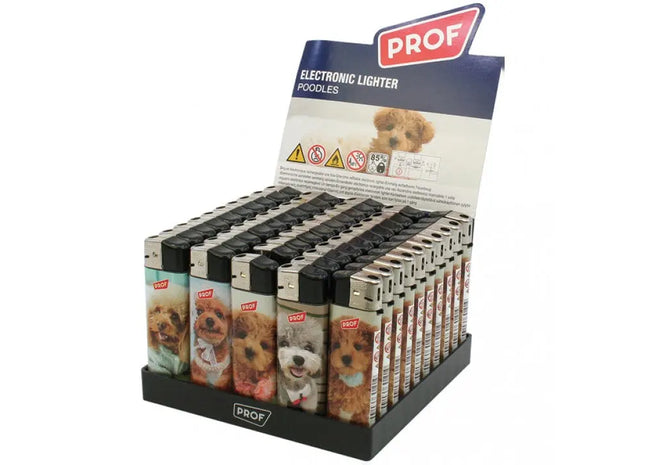 Pudel Elektrofeuerzeuge, 8x2 cm, 50 Stück im Display, Kompaktes Design TK Gruppe® Grosshandel 