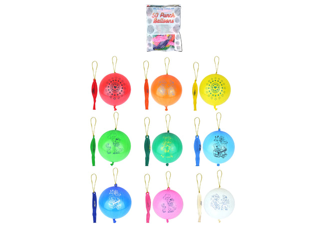 Punchballons mit Druck, 5 Designs, 9 verschiedene Farben, Partyzubehör TK Gruppe® Grosshandel 