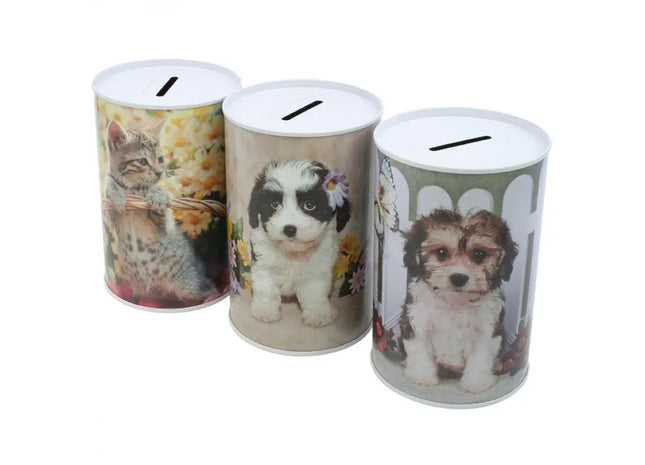 Puppy-themed Metal Coin Bank 12.5x8cm Assorted Designs TK Gruppe® Grosshandel 