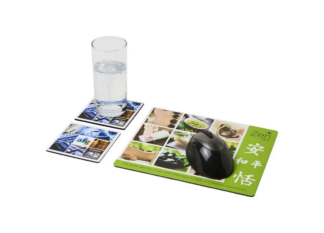 Q-Mat Mousepad- und Untersetzer-Set 3 - Schwarz - Stilvoll, Funktional und Vielseitig TK Gruppe® Grosshandel 