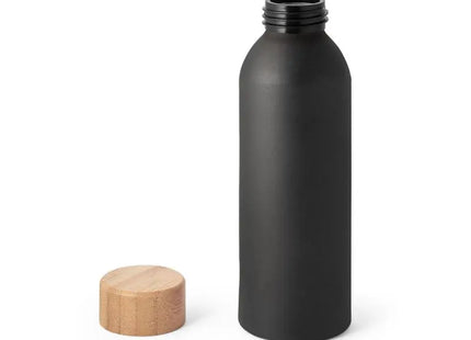 QUETA Aluminium-Wasserflasche 550 ml mit Bambusdeckel - Schwarz & Öko-Freundlich TK Gruppe® Grosshandel 