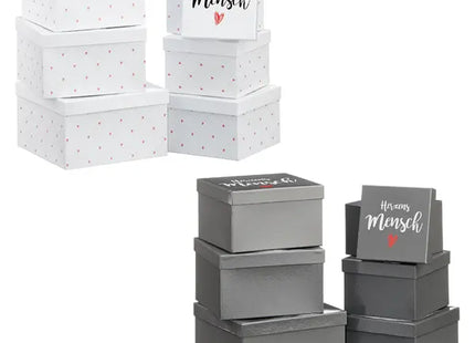 Quadratisches Boxenset Herzensmensch, 2 Größen, 6er Pack – Dekorative Aufbewahrung, Geschenkboxen TK Gruppe® Grosshandel 