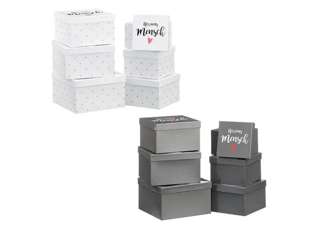 Quadratisches Boxenset Herzensmensch, 2 Größen, 6er Pack – Dekorative Aufbewahrung, Geschenkboxen TK Gruppe® Grosshandel 