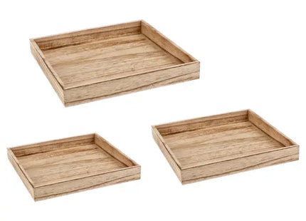 Quadratisches Holztablett-Set mit Flammendesign, 3-teilig - Rustikale Servierplatten TK Gruppe® Grosshandel 