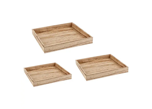 Quadratisches Holztablett-Set mit Flammendesign, 3-teilig - Rustikale Servierplatten TK Gruppe® Grosshandel 