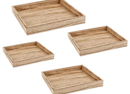 Quadratisches Holztablett-Set, geflammt, 4-teilig - Rustikale Servierbegleiter TK Gruppe® Grosshandel 