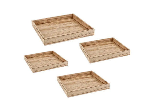 Quadratisches Holztablett-Set, geflammt, 4-teilig - Rustikale Servierbegleiter TK Gruppe® Grosshandel 
