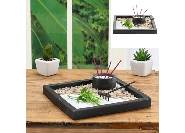 Quadratisches Zen-Garten-Set, Entspannungsschale, ca. 20x20 cm TK Gruppe® Grosshandel 