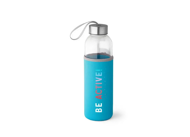 RAISE Sport-Trinkflasche aus Glas & Edelstahl, 520 ml - Hellblau, robust TK Gruppe® Grosshandel 