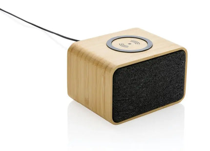 RCS rPlastik 3W Lautsprecher mit FSC Bambus & 5W Wireless Charger - Braun Nachhaltige Audio-Ladestation TK Gruppe® Grosshandel 