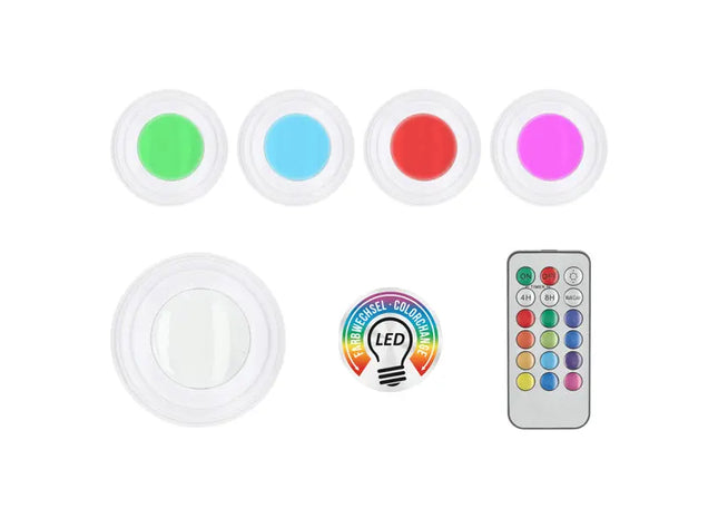 LED Beleuchtungsset 5er, Weiß/RGB Farbwechsel, Durchmesser 7cm TK Gruppe® Grosshandel 