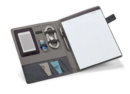 RIORDAN A4 Schreibmappe aus Leinenimitat und PU mit liniertem Schreibblock - hellgrau - Notizmappe, Organizer TK Gruppe® Grosshandel 