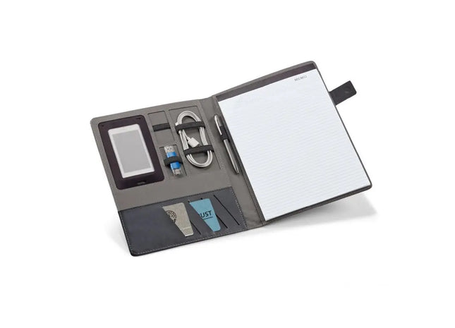 RIORDAN A4 Schreibmappe aus Leinenimitat und PU mit liniertem Schreibblock - hellgrau - Notizmappe, Organizer TK Gruppe® Grosshandel 