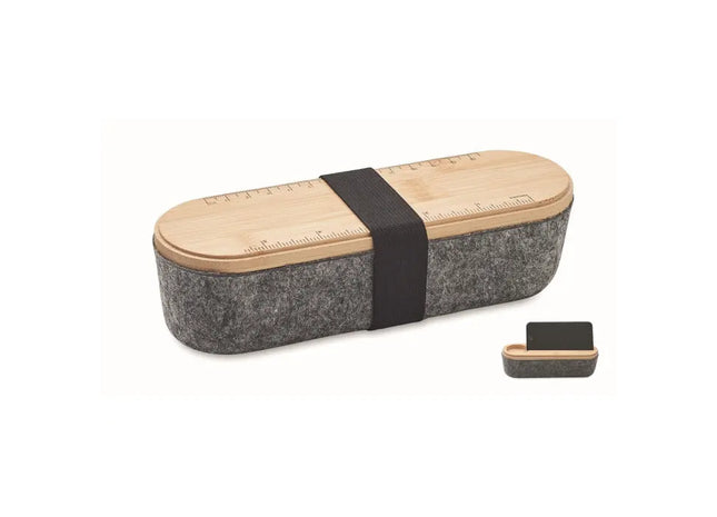 RPET-Filz-Stiftetui MILE mit Holzdeckel - Nachhaltige Stiftebox TK Gruppe® Grosshandel 