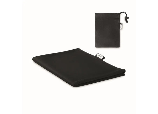 RPET Sporthandtuch mit Beutel TUKO RPET - Schwarz – Nachhaltig, saugfähig und kompakt TK Gruppe® Grosshandel 