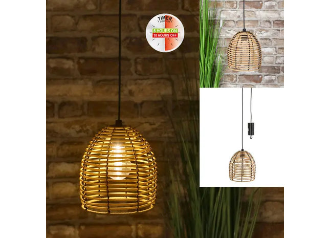 Rattan Außenlampe mit Timer, 16 cm Durchmesser - Elegante Beleuchtung TK Gruppe® Grosshandel 