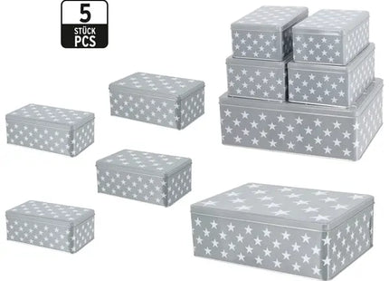 Rechteckige Gebäckdose Stern 5er Set - Keksdosen, Backformen, Festliche Aufbewahrung TK Gruppe® Grosshandel 