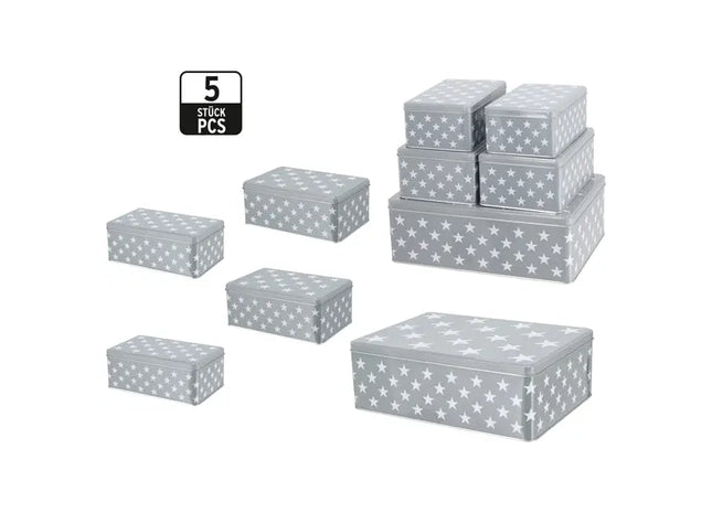 Rechteckige Gebäckdose Stern 5er Set - Keksdosen, Backformen, Festliche Aufbewahrung TK Gruppe® Grosshandel 