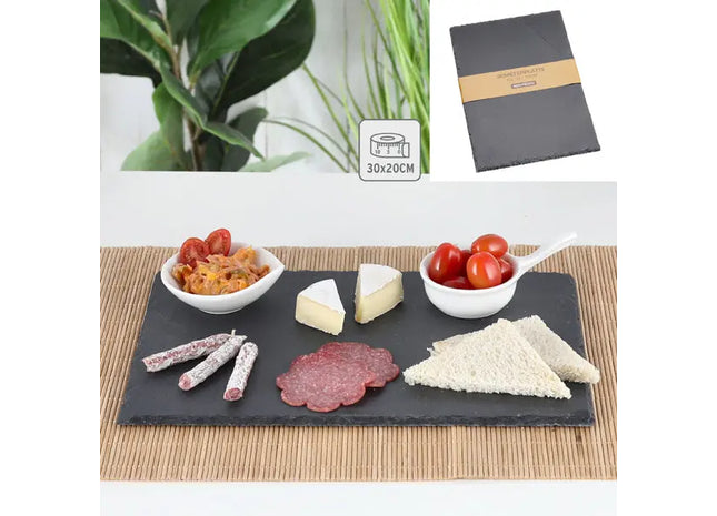 Rechteckige Schiefer Servierplatte, Ca. 30x20 cm - Stilvolles Anrichtebrett TK Gruppe® Grosshandel 