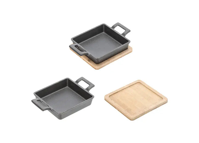 Rechteckige Servierpfanne aus Gusseisen mit zwei Griffen, 13 cm Tiefe TK Gruppe® Grosshandel 