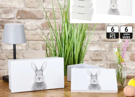 Rechteckiges Boxenset mit Hasenmotiv, 6er Set - Ideal für elegante Geschenkaufbewahrung! TK Gruppe® Grosshandel 