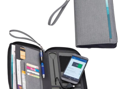 Reisemappe mit Powerbank Almeria - Silbergrau: Stilvoll und praktisch für unterwegs TK Gruppe® Grosshandel 