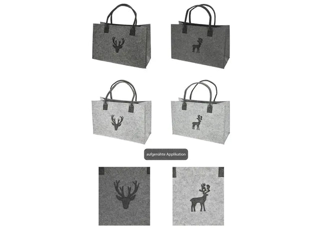Rentier Filz-Tasche 4er Set ca. 46cm x 30cm - Weihnachtsgeschenkbeutel, Festliche Tragetasche TK Gruppe® Grosshandel 