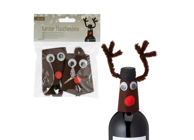 Rentier-Flaschendekoration, 2er-Set, Festliche Weinflaschen-Accessoires TK Gruppe® Grosshandel 