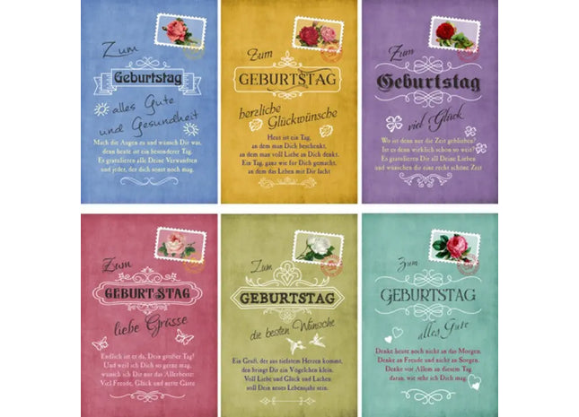 Retro Geburtstagskarte 17x11,5 cm mit klassischem Blumenmotiv TK Gruppe® Grosshandel 