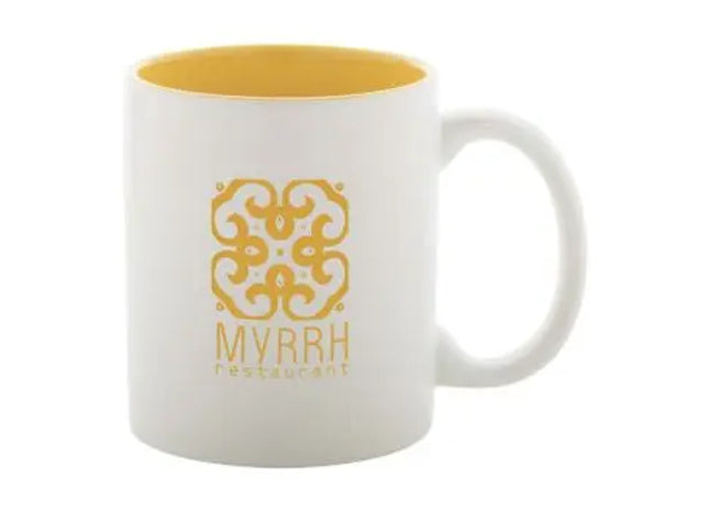 Revery Keramiktasse für farbige Gravur, 350 ml - Weiß-Gelb, Hochwertiger Becher, Personalisierbar TK Gruppe® Grosshandel 