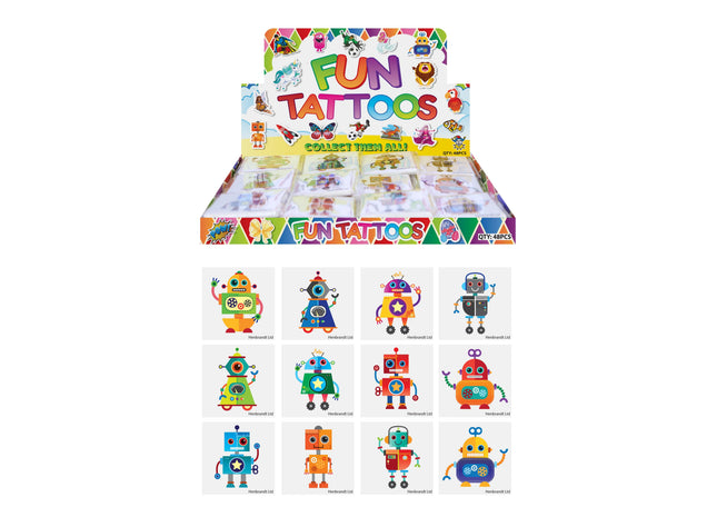 Roboter-Temporäre Tattoos für Kinder, 4 cm, 12 verschiedene Designs TK Gruppe® Grosshandel 