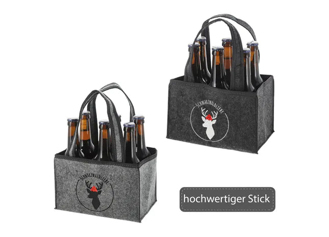 Robuster Filz Flaschenträger - Schwarzwaldliebe Design | 2er Set | Für 6 Bierflaschen TK Gruppe® Grosshandel 