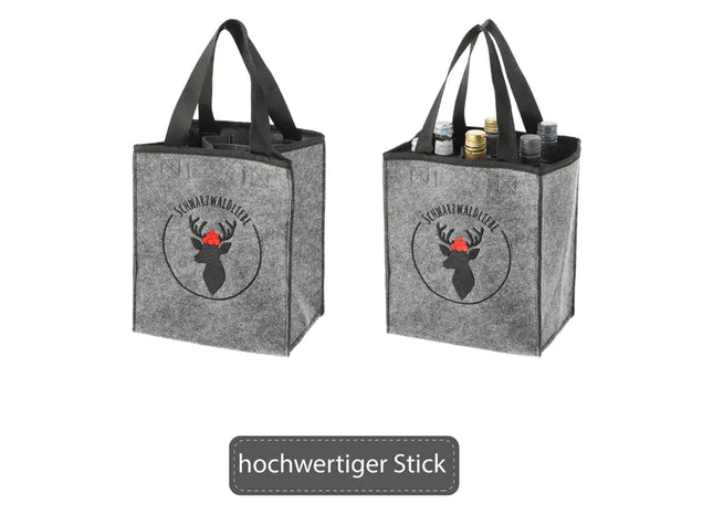 Robuster Filz Flaschenträger - Schwarzwaldliebe Design | Für 6 Wasserflaschen | Umweltfreundlich TK Gruppe® Grosshandel 