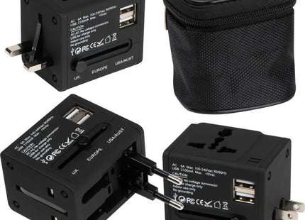 Robuster gummierter Reiseadapter im Etui – Universal & Kompakt – Schwarz TK Gruppe® Grosshandel 