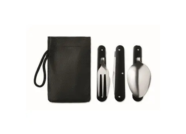 Robustes 3-teiliges Campingbesteck SERVICE in Schwarz – Für Abenteurer TK Gruppe® Grosshandel 