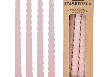 Rosa Gedrehte Stabkerzen, 4er Set, 20cm - Stilvolles Dekorations-Element TK Gruppe® Grosshandel 