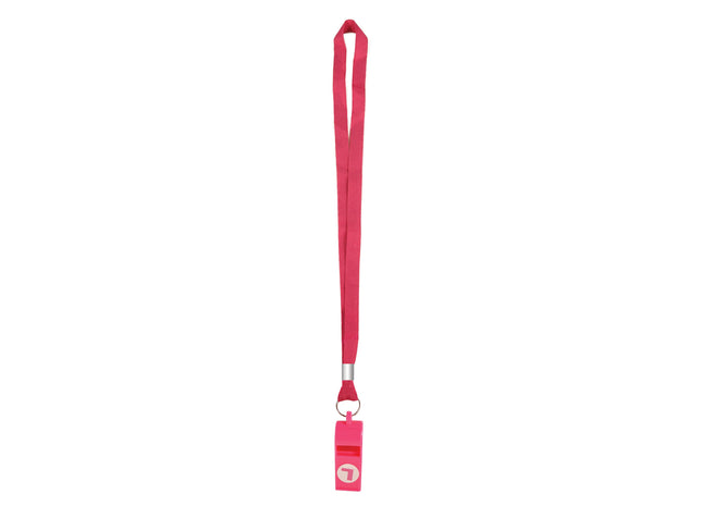 Rosa Kunststoffflöte 5,5 cm mit 80 cm x 1,5 cm großem Schlüsselband und L-Platte – Partyzubehör TK Gruppe® Grosshandel 