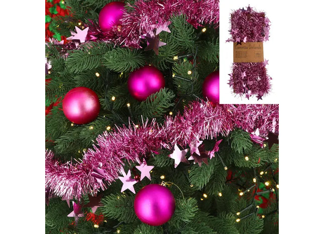 Rosa Lametta Girlande mit Sternen, ca. 6,5x200 cm – Zauberhafte Dekoration TK Gruppe® Grosshandel 