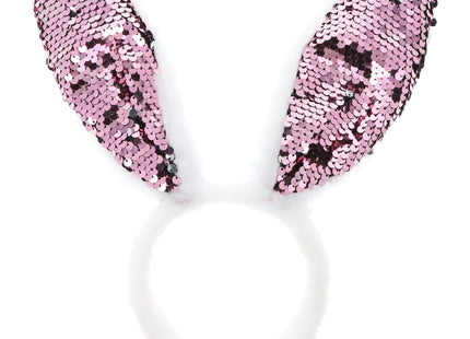 Rosa Pailletten Hasenohren Haarband, Kuscheliges Fell, 29x23cm – Perfekt für Partys & Kostüme TK Gruppe® Grosshandel 
